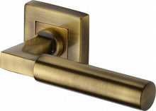 Load image into Gallery viewer, Heritage Brass Door Handle Lever on Rose Bauhaus Sq Design