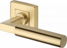 Load image into Gallery viewer, Heritage Brass Door Handle Lever on Rose Bauhaus Sq Design