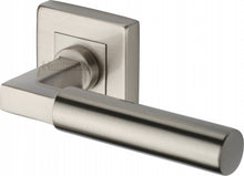 Load image into Gallery viewer, Heritage Brass Door Handle Lever on Rose Bauhaus Sq Design