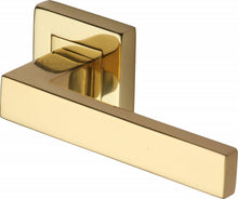 Load image into Gallery viewer, Heritage Brass Door Handle Lever Latch on Square Rose Delta Sq Design