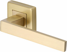 Load image into Gallery viewer, Heritage Brass Door Handle Lever Latch on Square Rose Delta Sq Design