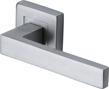 Load image into Gallery viewer, Heritage Brass Door Handle Lever Latch on Square Rose Delta Sq Design