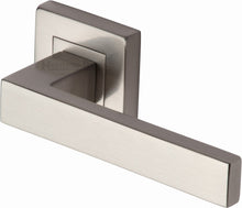 Load image into Gallery viewer, Heritage Brass Door Handle Lever Latch on Square Rose Delta Sq Design