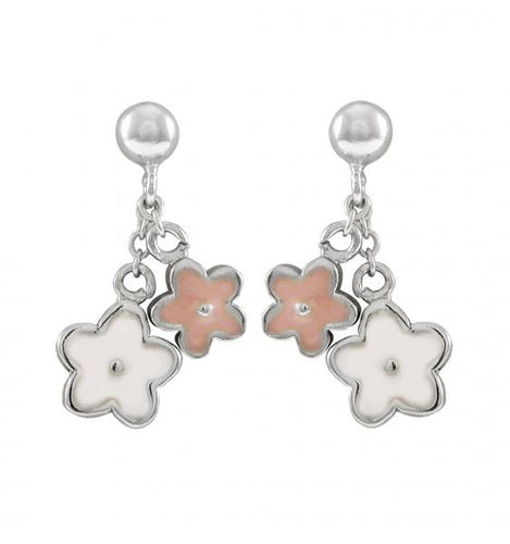 DLF Sterling Silver-Pink-White Flower Earrings W17