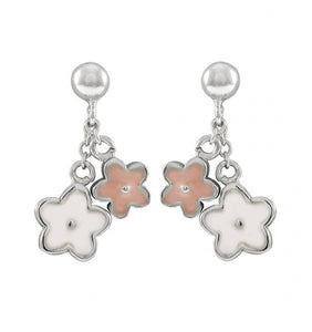 DLF Sterling Silver-Pink-White Flower Earrings W17