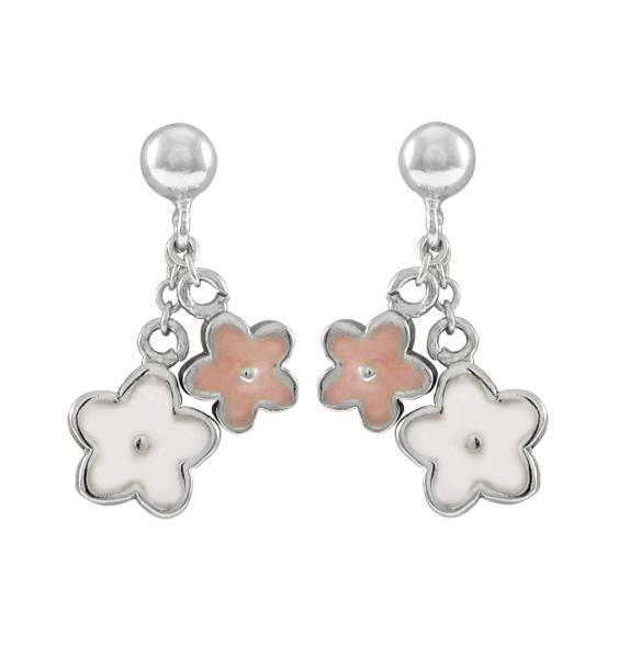 DLF Sterling Silver-Pink-White Flower Earrings W17