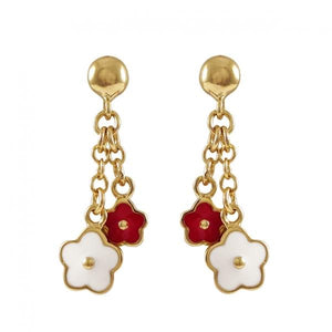 DLF Gold-Red-White Flower Earrings W17