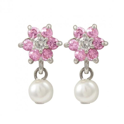 DLF Sterling Silver Pink White Flower Post Earring W18