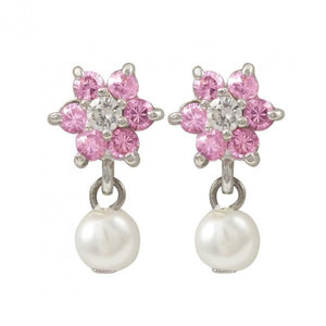 DLF Sterling Silver Pink White Flower Post Earring W18