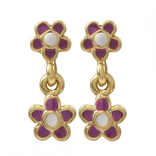 DLF Enamel Flower Baby Post Purple/Gold/White Earring W18