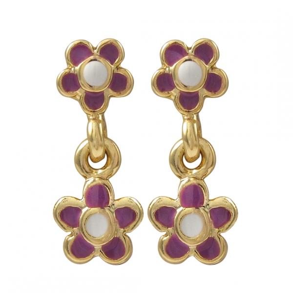 DLF Enamel Flower Baby Post Purple/Gold/White Earring W18