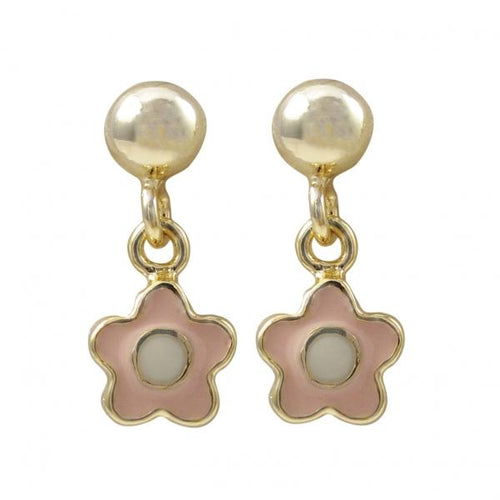 DLF Pink And White Enamel Flower-Gold Tone Brass Earrings W17