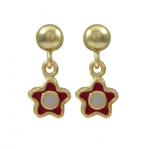 DLF Gold Plated Brass, Red And White Enamel Flower, Gold Plated Sterling Silver Earrings W17