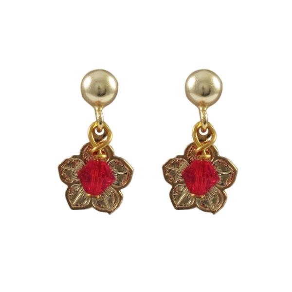DLF Gold Filled Post Earrings With Gold Filled Flower and 4mm Red Swarovski Bead W18