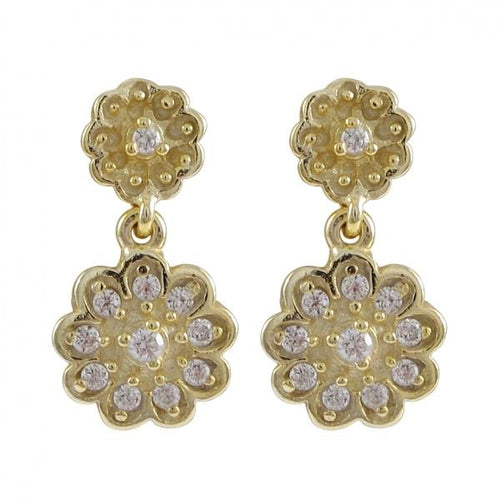 DLF Double Flower Gold/White Plated Sterling Silver Post Earrings W18