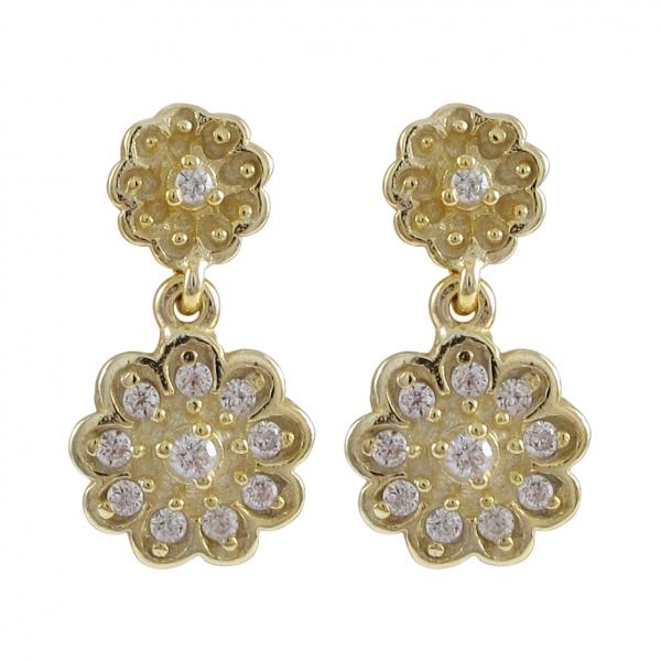 DLF Double Flower Gold/White Plated Sterling Silver Post Earrings W18