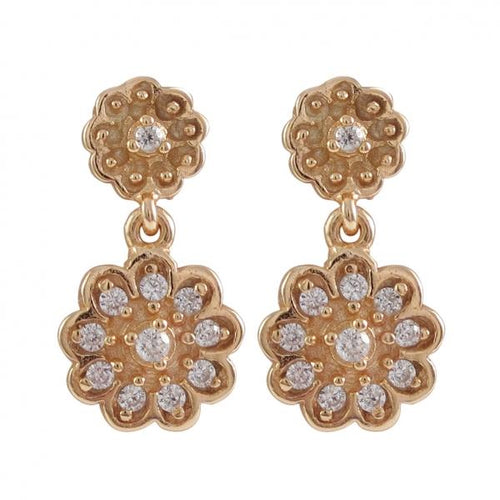 DLF Double Flower Rose/White  Plated Sterling Silver Post Earrings W18