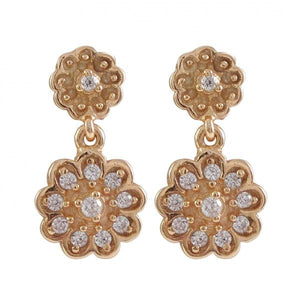 DLF Double Flower Rose/White  Plated Sterling Silver Post Earrings W18