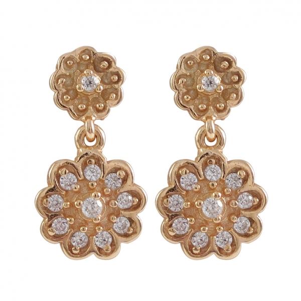 DLF Double Flower Rose/White  Plated Sterling Silver Post Earrings W18