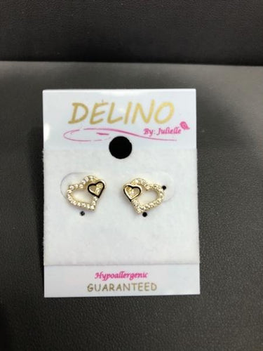 DLF White, Gold Plated Surgical Steel Double Cutout Heart Post Earrings