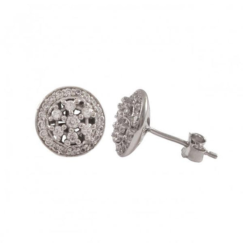 DLF Rhodium Plated Sterling Silver 10mm Round Circle Post Stud Silver/White Earrings