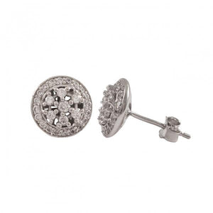 DLF Rhodium Plated Sterling Silver 10mm Round Circle Post Stud Silver/White Earrings