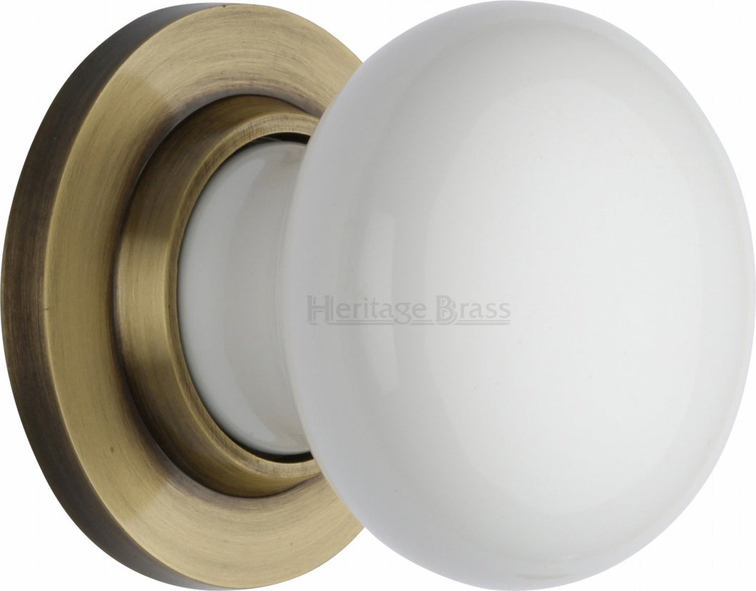 White Knob with Antique Brass base