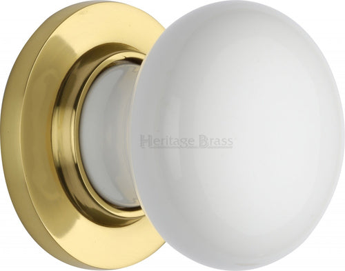 White Knob with Polished Brass base