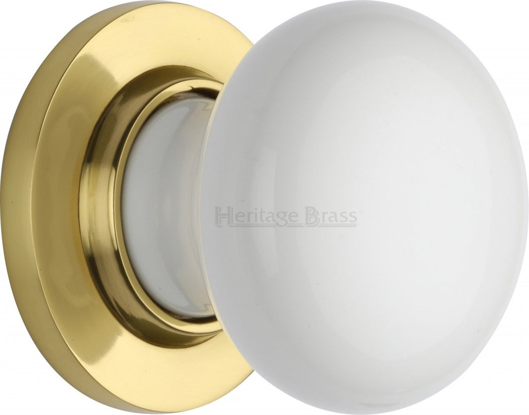 White Knob with Polished Brass base