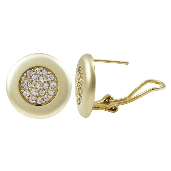 DLF Gold Plated Brass Omega Clip Gold/White Earrings