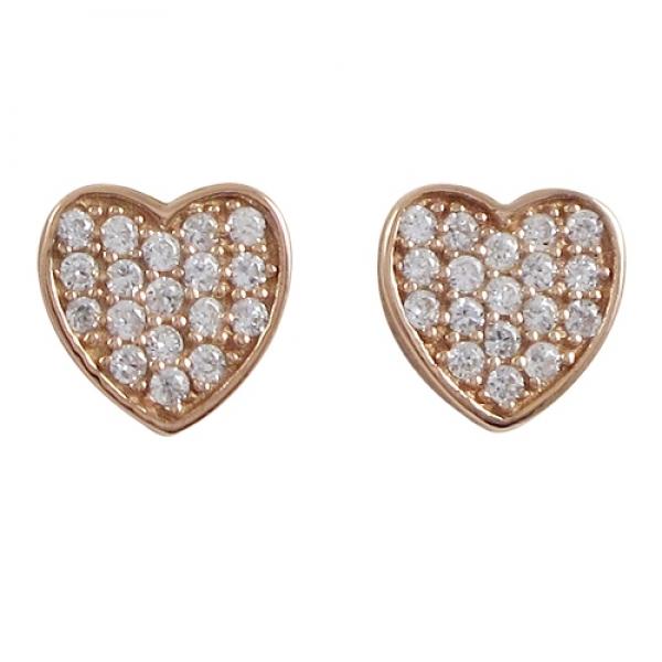DLF Rose Heart Sterling Silver Rose Gold/White Earrings
