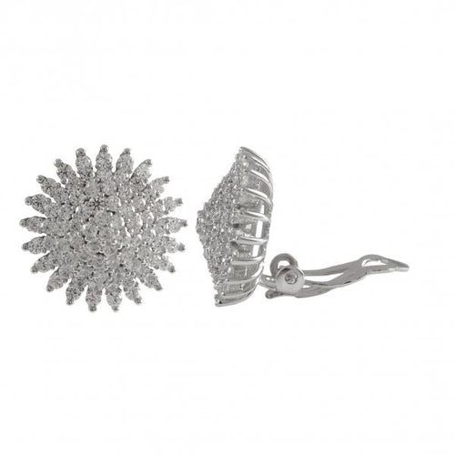 DLF Rhodium Plated Sterling Silver, 18mm Starburst Circle Clip Earrings
