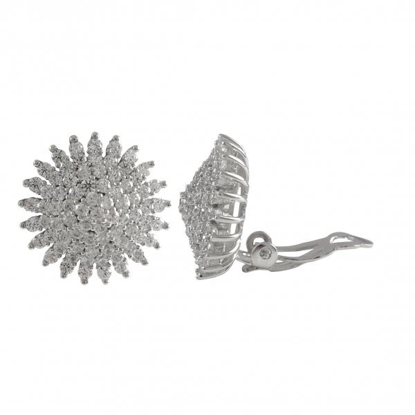 DLF Rhodium Plated Sterling Silver, 18mm Starburst Circle Clip Earrings