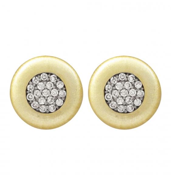 DLF Gold Tone Brass Gold/White Earrings With-Sterling Silver Post