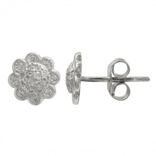 DLF Rhodium Plated Sterling Silver/White Flower Stud Post Earrings W17