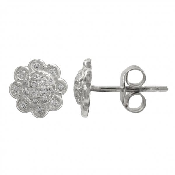 DLF Rhodium Plated Sterling Silver/White Flower Stud Post Earrings W17