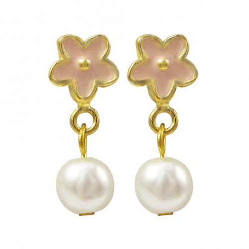 DLF Pink Gold Flower Earrings With Pearl W17