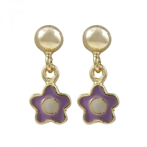 DLF Lavender And White Enamel Flower-Gold Tone Brass Earrings W17