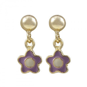 DLF Lavender And White Enamel Flower-Gold Tone Brass Earrings W17
