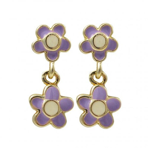 DLF Lavender Gold Flower Post Long Earrings W17
