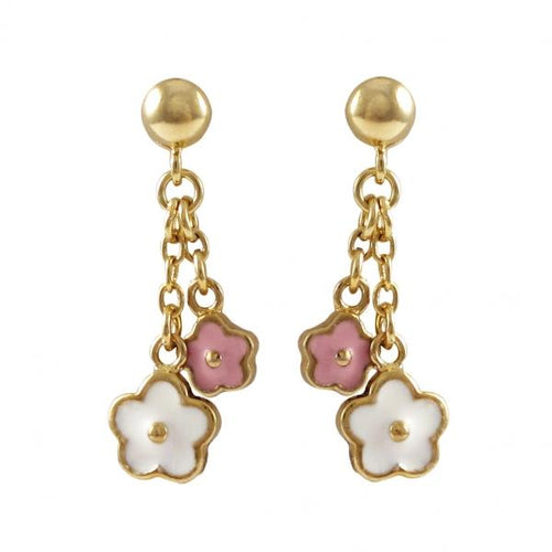 DLF Gold-White And Pink Flower Earrings W17