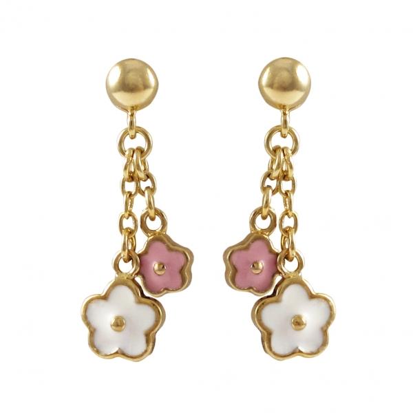 DLF Gold-White And Pink Flower Earrings W17