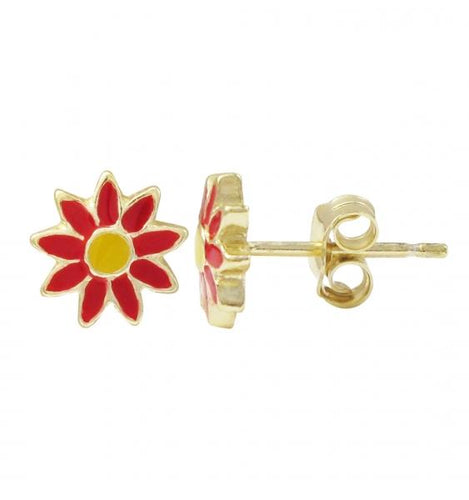DLF Red And Yellow Sunflower Stud Post Earrings W17