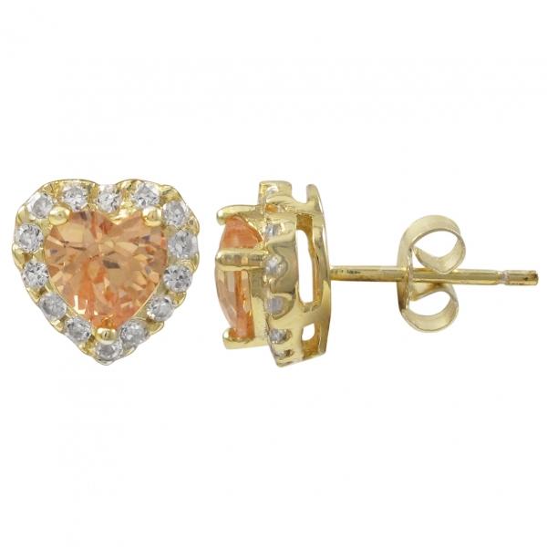 DLF Gold over Sterling Silver with Champagne Heart On Post Gold/Champaign Earrings