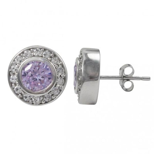 Sterling Silver-CZ Post Silver/Lavender Earrings