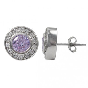 Sterling Silver-CZ Post Silver/Lavender Earrings