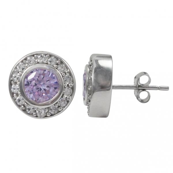 Sterling Silver-CZ Post Silver/Lavender Earrings
