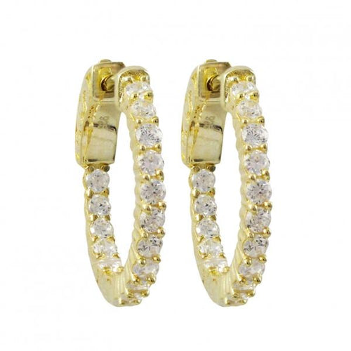 DLF Gold Plated Sterling Silver 20x20mm Hoop Gold/White Earrings With Hinge Closure