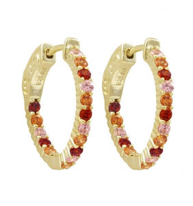 DLF Gold Plated Sterling Silver, Multi Color 20x20mm Hoop Earrings With Hinge Closure