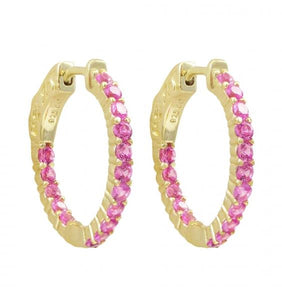 DLF Gold Plated Sterling Silver Ruby 20x20mm Hoop Gold/Pink Earrings With Hinge Closure